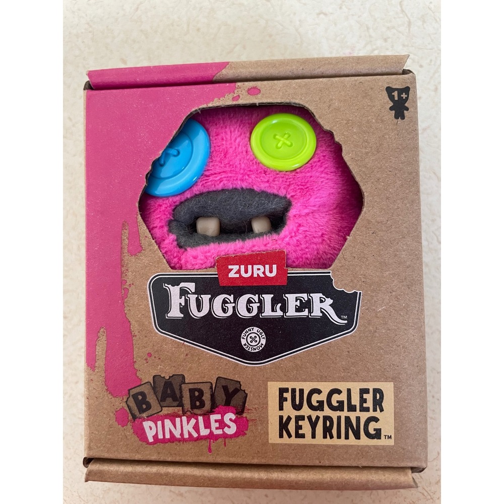 Zuru Fuggler Baby Pinkles Sadquoosh Keyring Pink Plush Monster‎ Button Eyes NIB